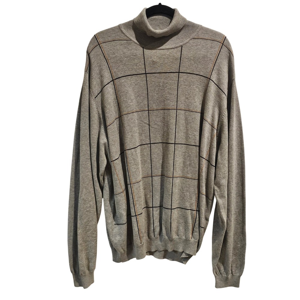 Croft & Barrow Mens‎ XL Gray Grid Pattern Long Sleeve Turtleneck Sweater Cotton